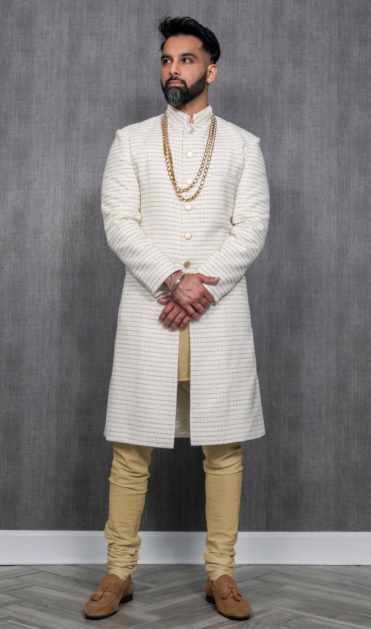 SANJAY White and Gold Sherwani