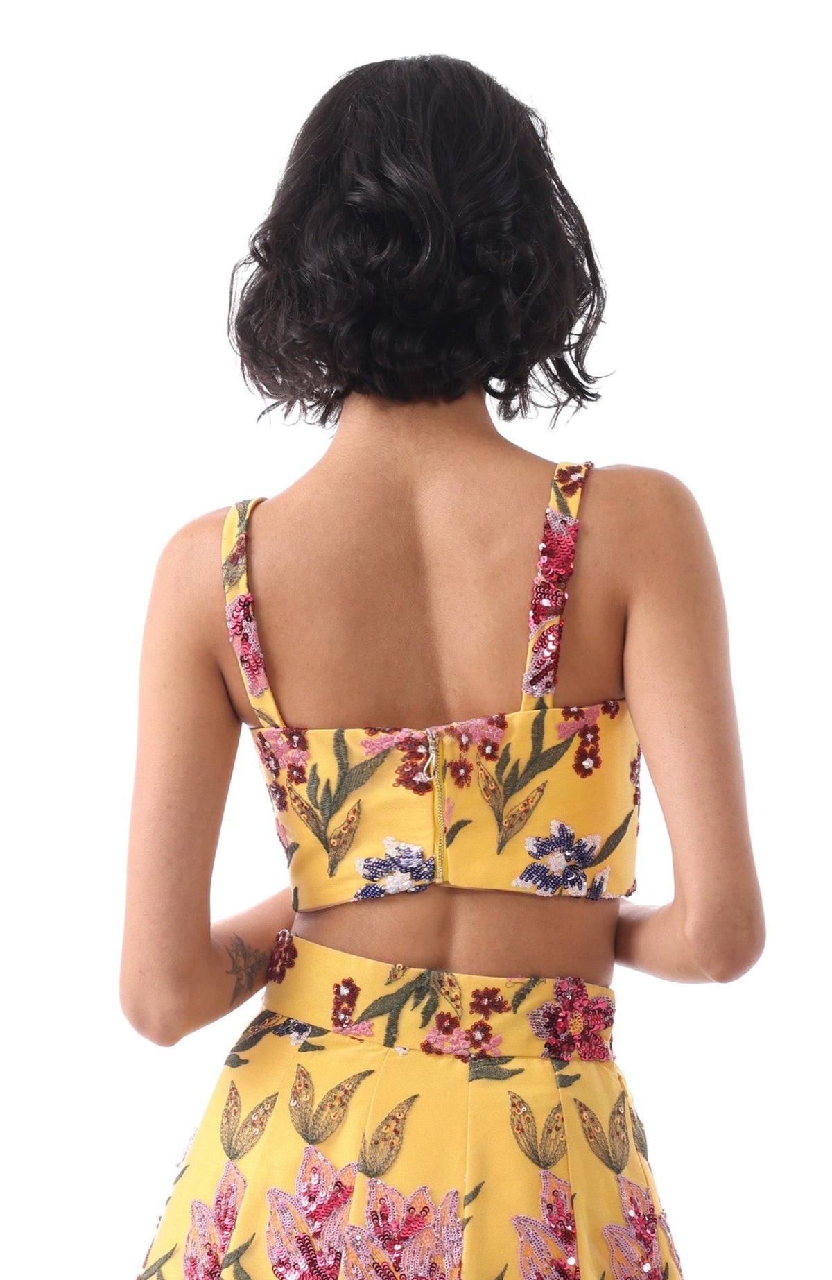 MARYAH Yellow Floral Sequin Top