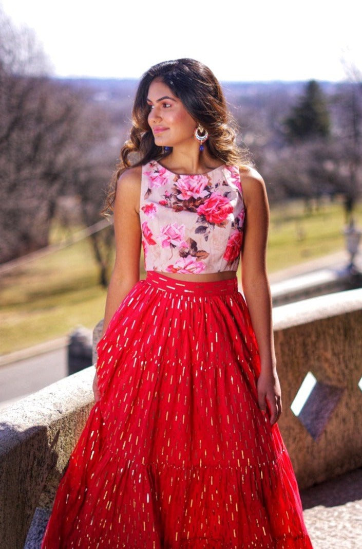 ARYA Rose Lehenga Top - Front View - Harleen Kaur - Indowestern Womenswear