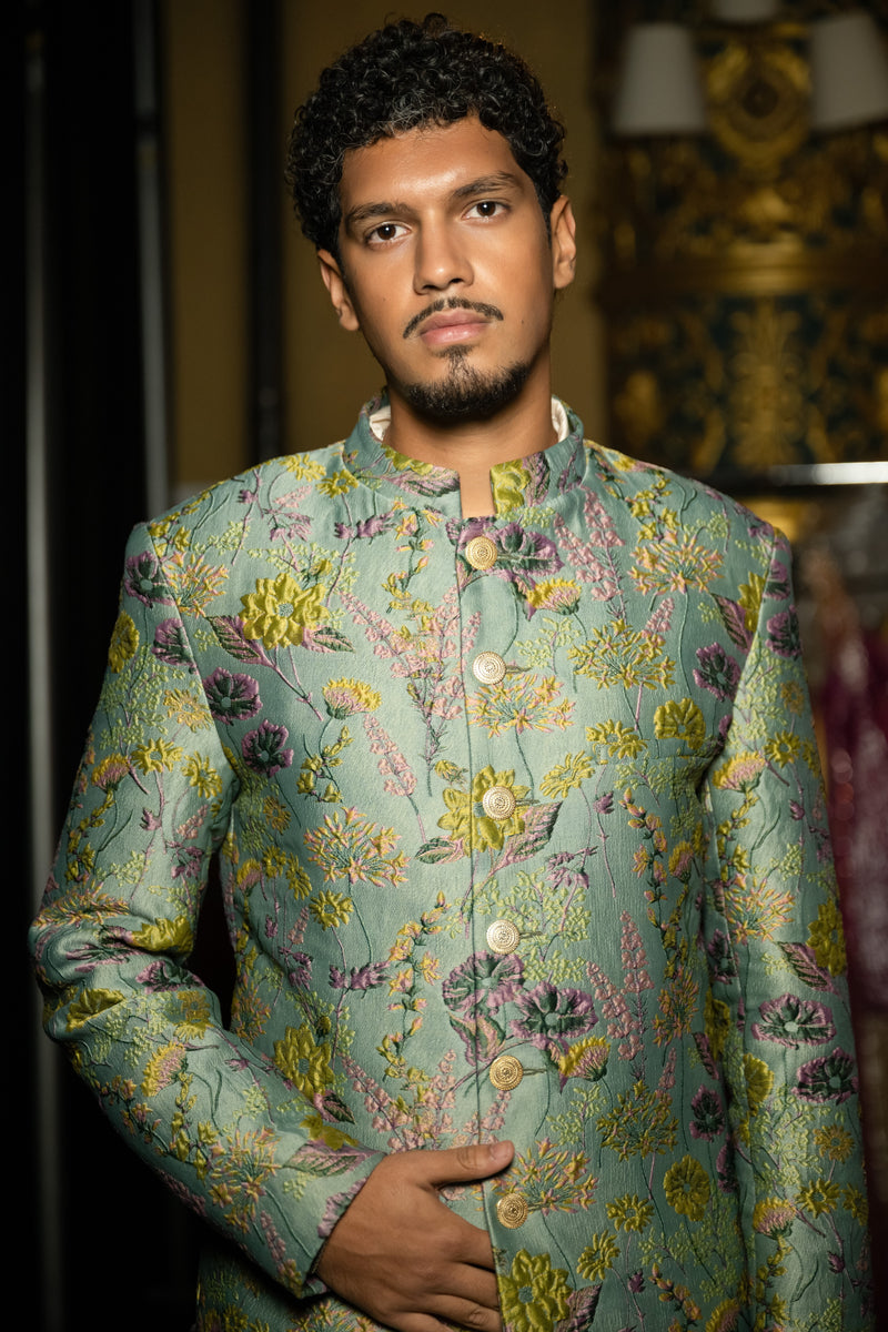 ABHISHEK Floral Mint Sherwani