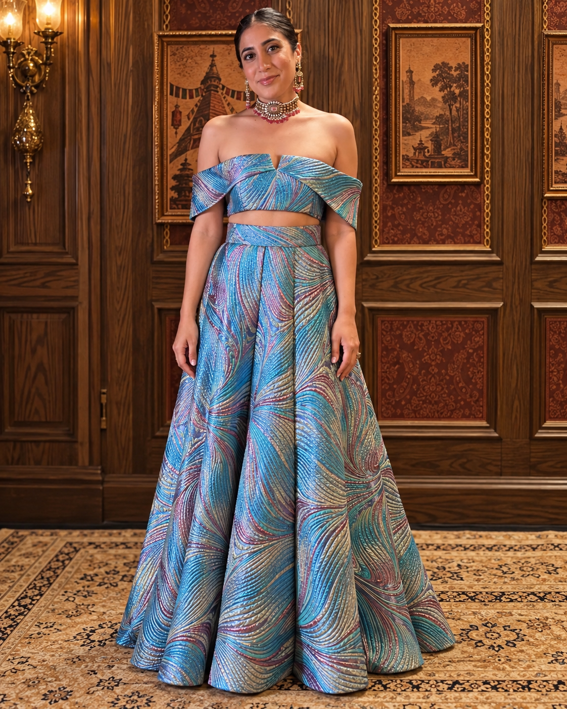 RAATRI Blue Jacquard Lehenga Skirt