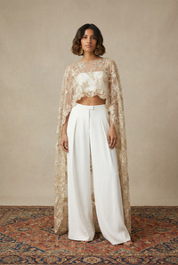 AVEENA Embroidered Gold Cape