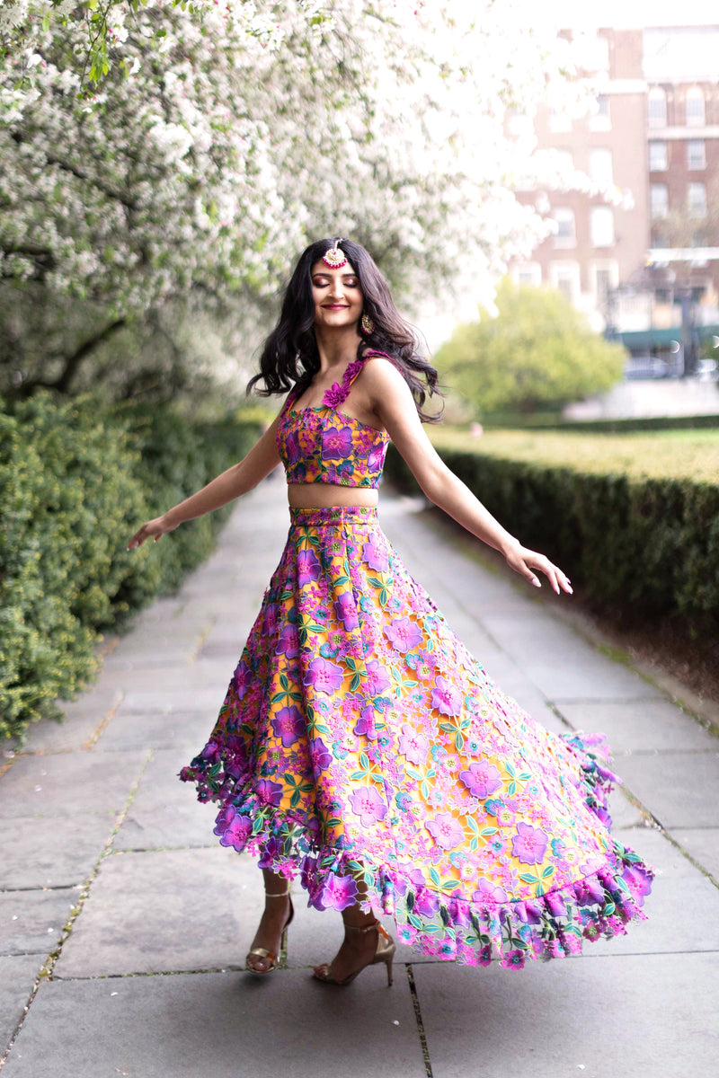 VANYA APARNA Yellow Floral Mehendi Lehenga Set