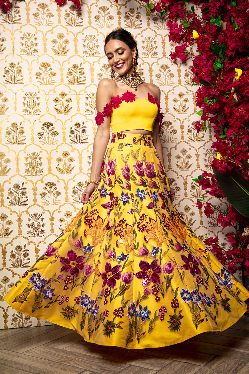 DEEPTI Yellow Floral Lehenga Skirt (Ready-to-Ship)