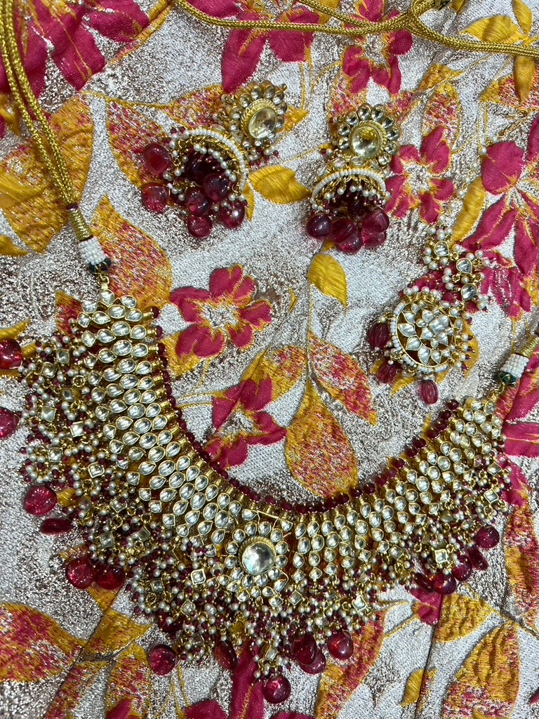 Pink Necklace, Earring and Tikka Set