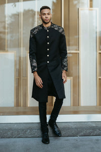 ADEEL Black and Gold Sherwani