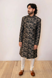 AKSHAY Black and Gold Sherwani