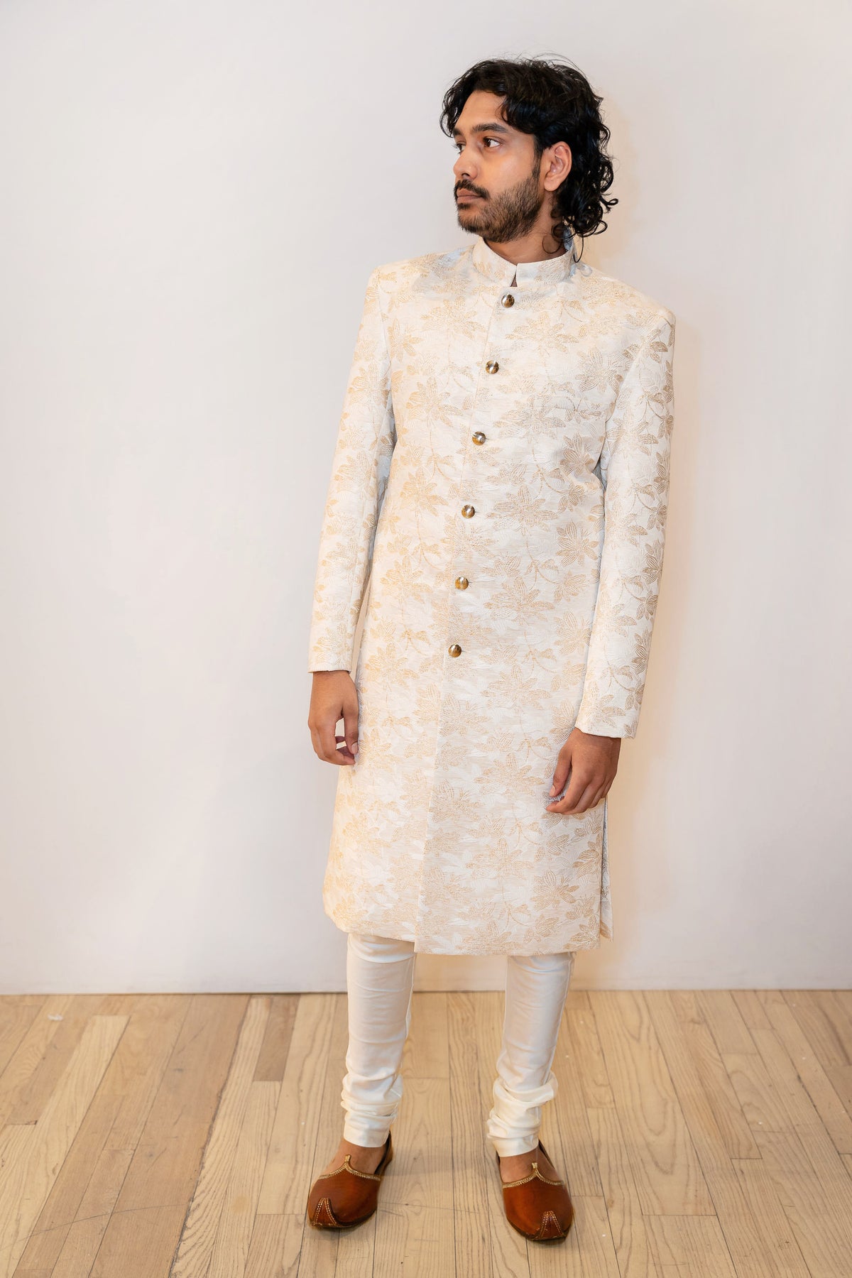 AKSHAY White and Gold Sherwani