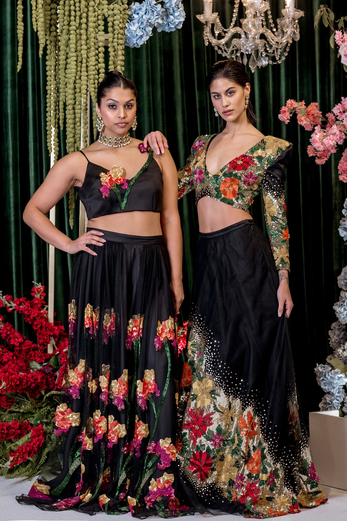 ALLEGRA Black Floral Bridal Lehenga Set