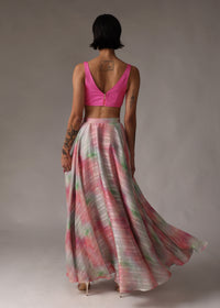 AMELIA White and Pink Striped Tie-Dye Lehenga Skirt
