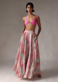 AMELIA White and Pink Striped Tie-Dye Lehenga Skirt
