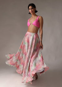 AMELIA White and Pink Striped Tie-Dye Lehenga Skirt