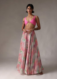 AMELIA White and Pink Striped Tie-Dye Lehenga Skirt
