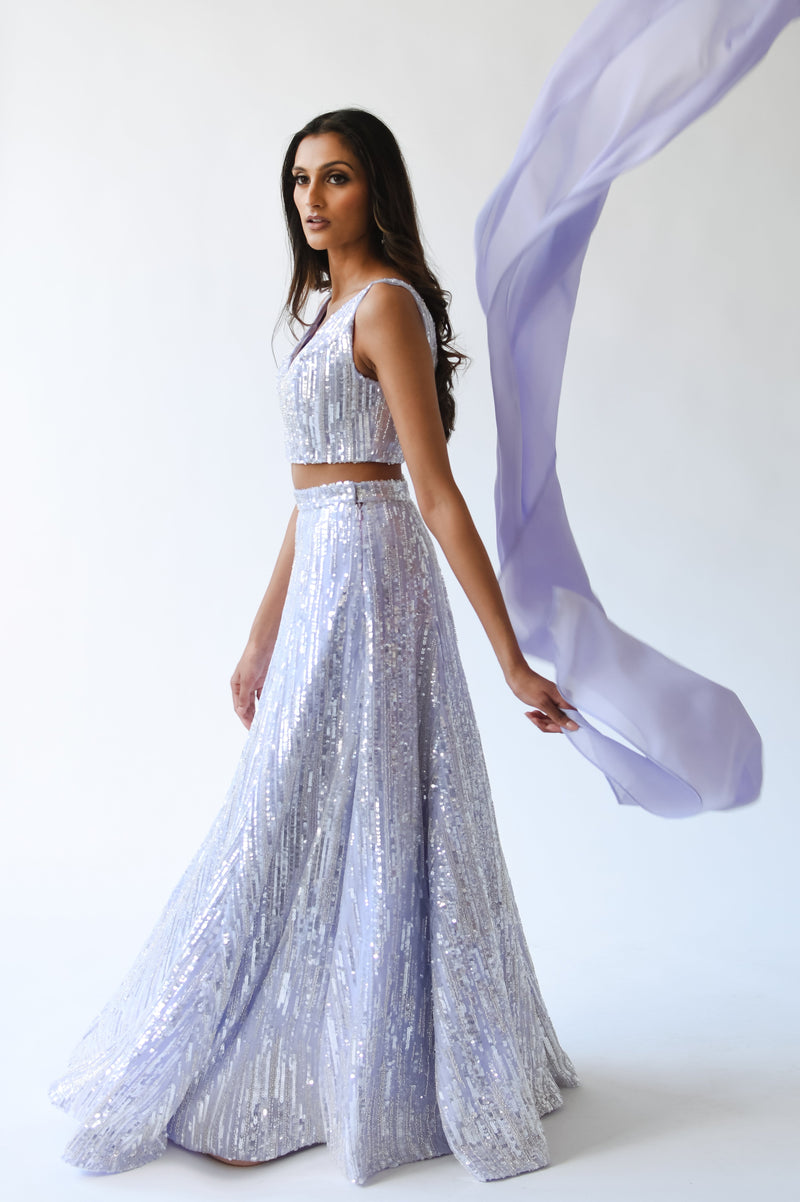 AMIA Lavender and Silver Bridal Lehenga Top