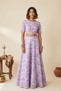 ANISHA Purple Cotton Floral Skirt (Last in Stock)