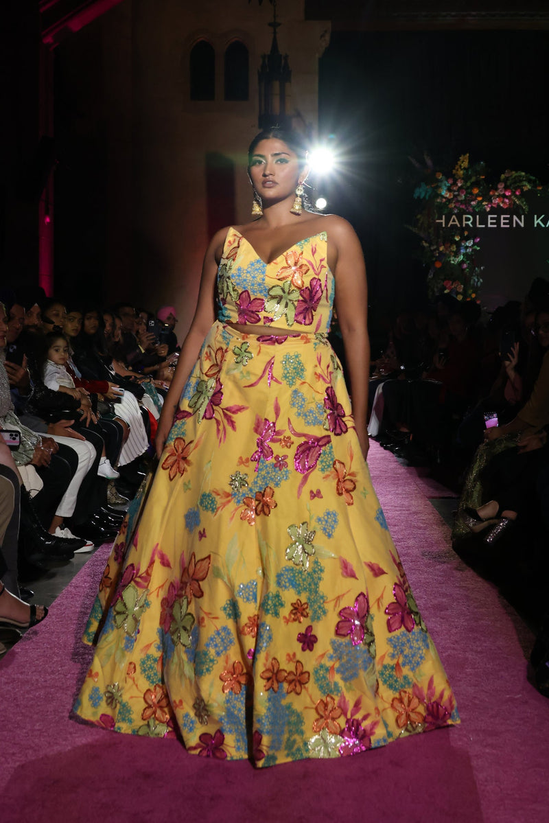 AZALEA Floral Rafia Yellow Lehenga Set
