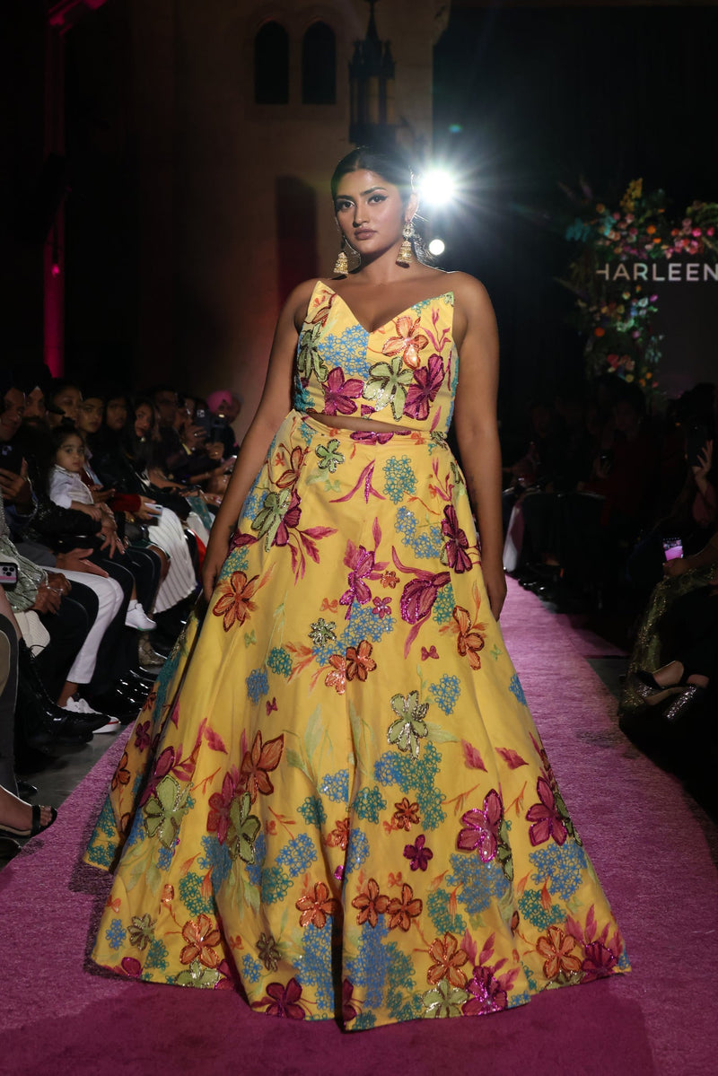 AZALEA Floral Rafia Yellow Lehenga Set