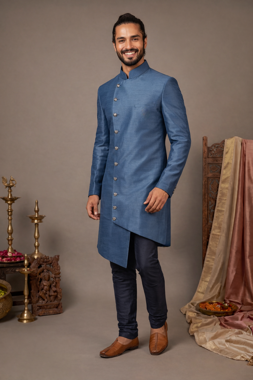 BRAR Asymmetrical Silk Sherwani Jacket