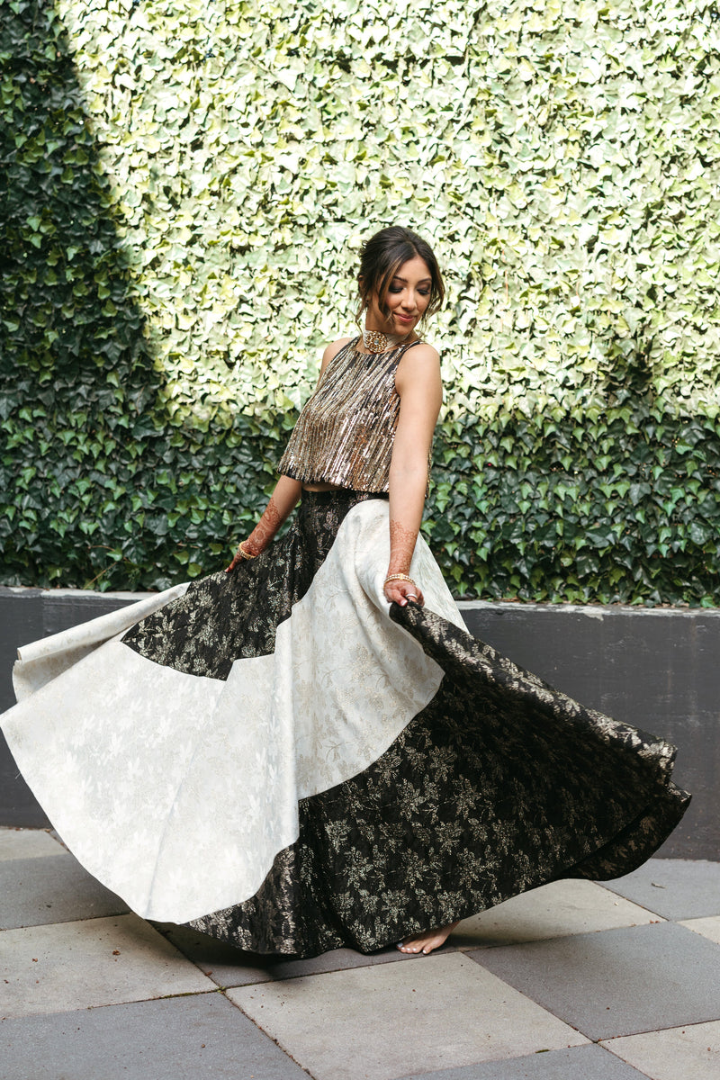 PAVI Black and Ivory Lehenga Skirt (Ready-to-Ship)