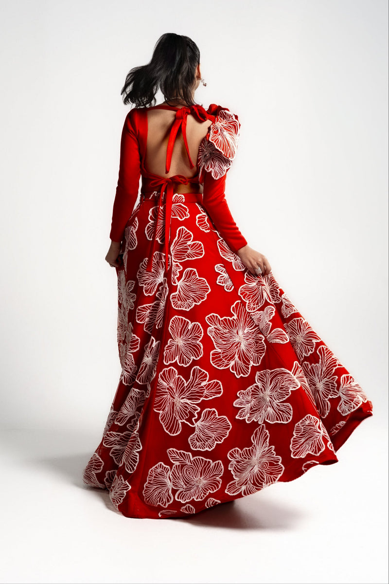 CAPRI Red and White Lehenga Set