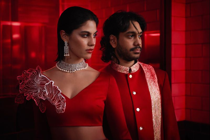 CAPRI Red and White Lehenga Set