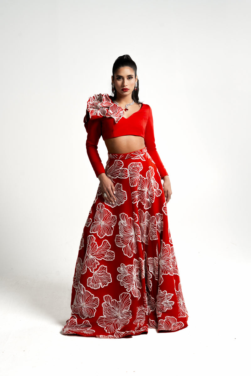 CAPRI Red and White Lehenga Set