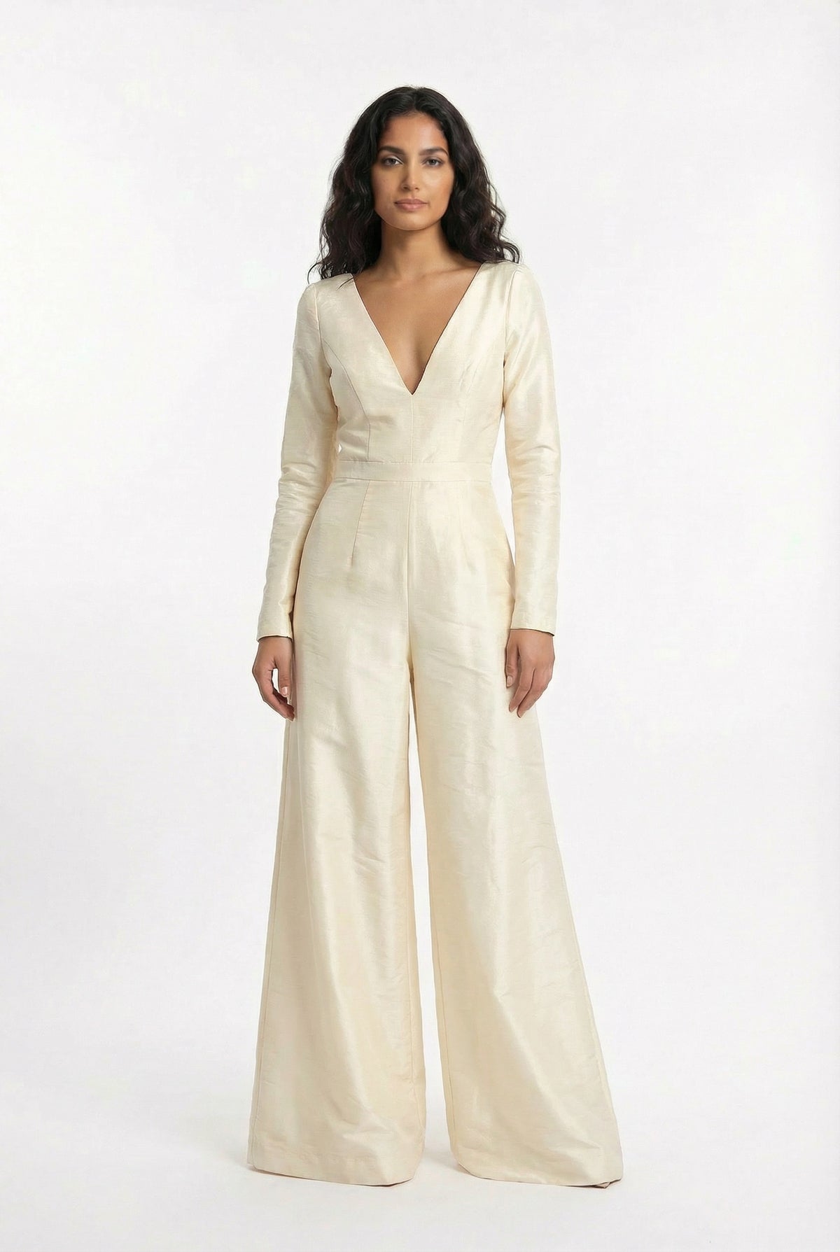 CAROLINA Ivory Faux Dupioni Jumpsuit (Sample)