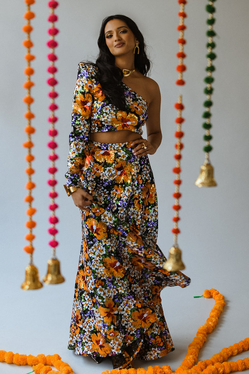 DAVINA Hibiscus Floral Sequin Lehenga Skirt (Ready-to-Ship)