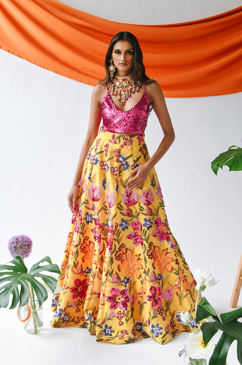 DEEPTI Yellow Floral Lehenga Skirt (Ready-to-Ship)
