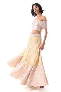 SALEEMA Pale Yellow and Bronze Lehenga Skirt