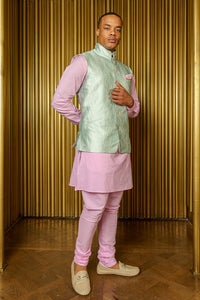 NIK Wavy Jacquard Bandi Vest with Mandarin Collar - Side View - Harleen Kaur Indian Menswear