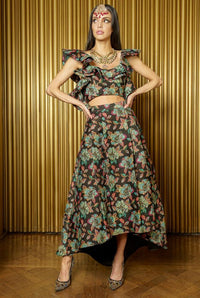 ILARIA Floral Jacquard Hi-Lo Lehenga Skirt - Front View - Harleen Kaur Indian Womenswear