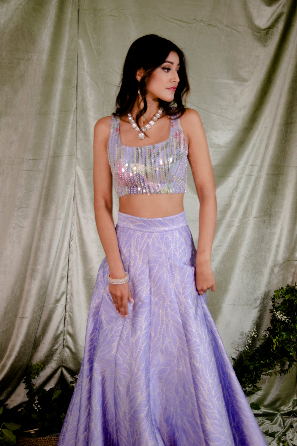 Mariella Beaded Sequin Floral Top with a Lace-up Back - Front View - Harleen Kaur