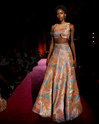 EILISH Orange and Blue Lehenga Top