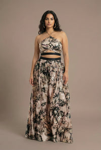 ELISE Black Floral Halter Lehenga Top
