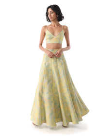 FAIZA Pale Yellow and Mint Metallic Lehenga Skirt