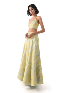 FAIZA Pale Yellow and Mint Metallic Lehenga Skirt