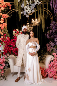 FAIZAL Ivory and Gold Wedding Sherwani