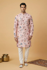 FARID Whimsical Light Pink Floral Kurta