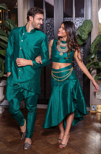 CHIARA Silk Skirt in Evergreen - Front View - Harleen Kaur - Modern Indian Womenswear