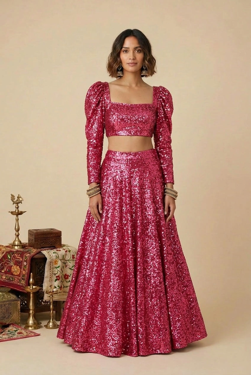 FLORA Metallic Pink Lehenga Top