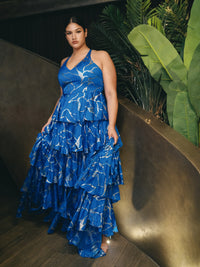 GRECIA Blue and Gold Maxi Dress