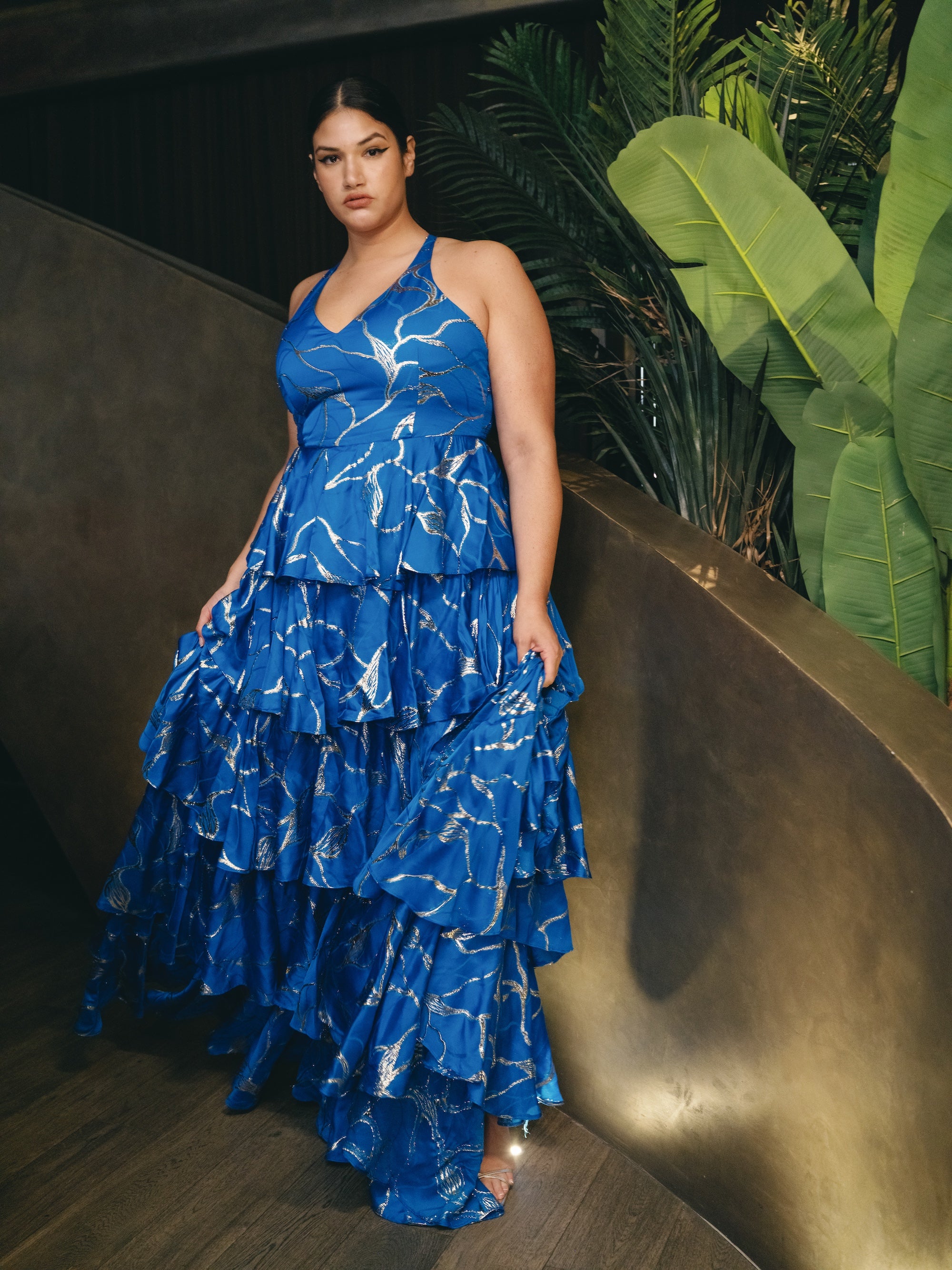 GRECIA Blue and Gold Maxi Dress