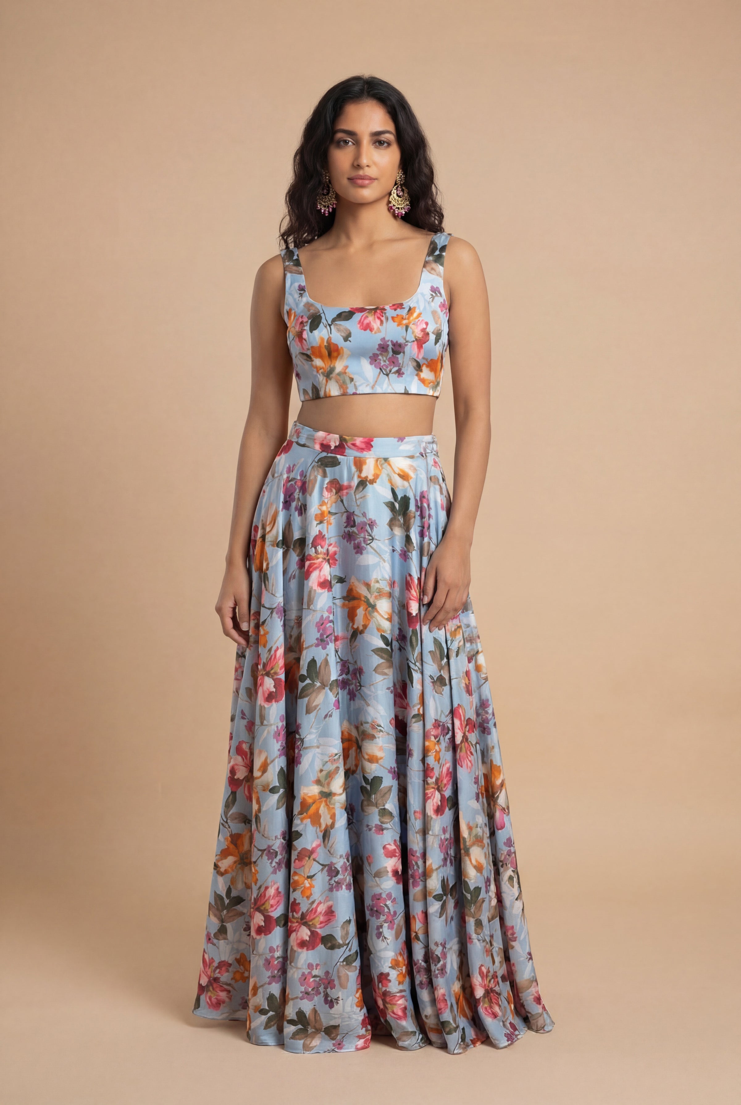 MIKA Sky Blue Floral Lehenga Top