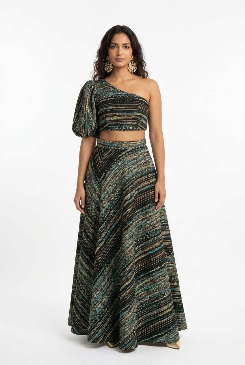 ALEXA Black Tweed Lehenga Skirt