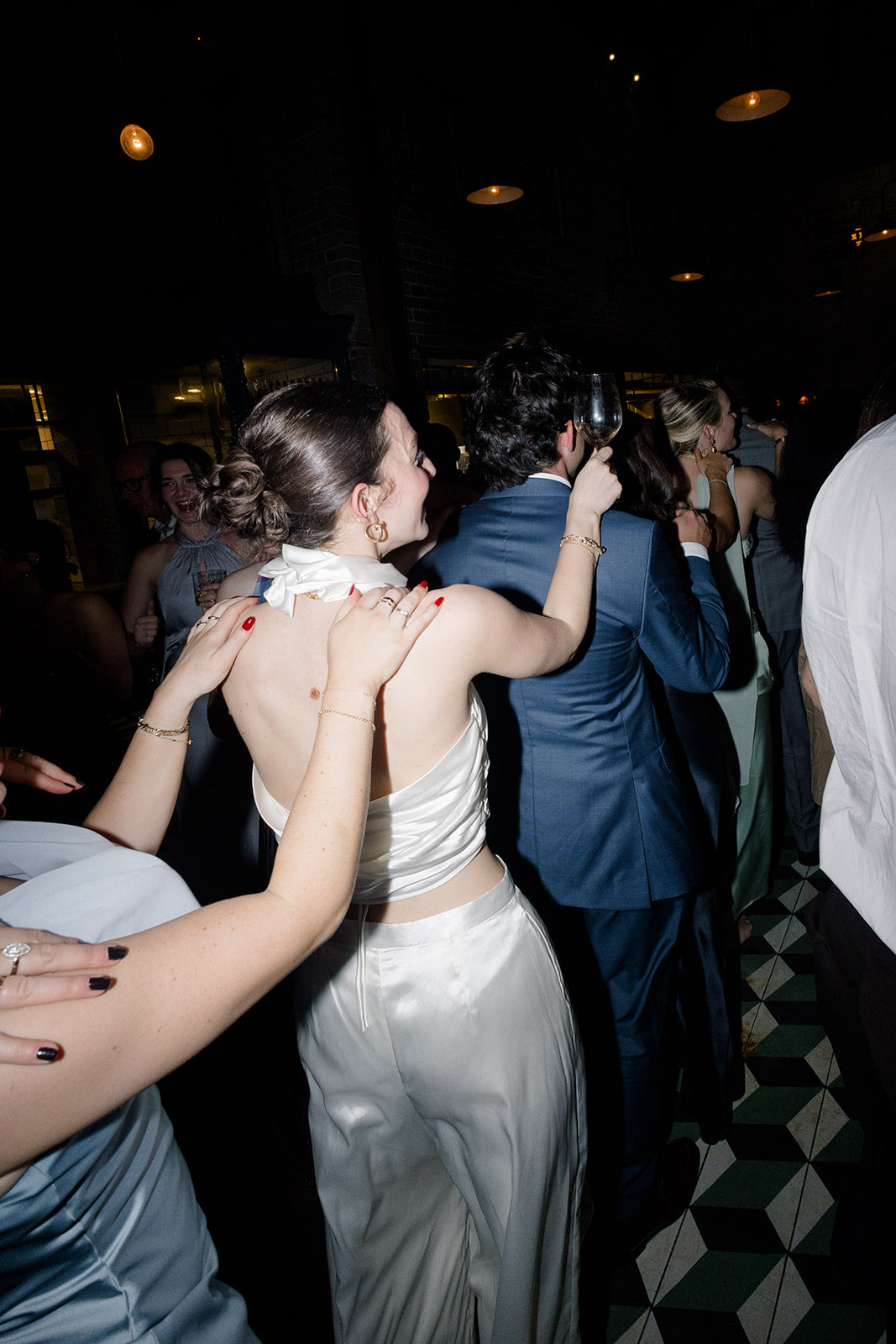 HK Bride Gracie in a custom silk charmeuse top and wide-leg trousers ethically made in NYC by HARLEEN KAUR