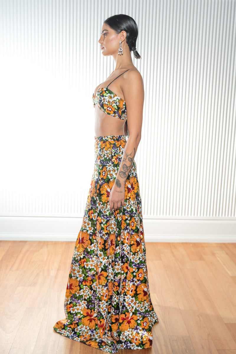DAVINA Hibiscus Floral Sequin Lehenga Skirt (Ready-to-Ship)
