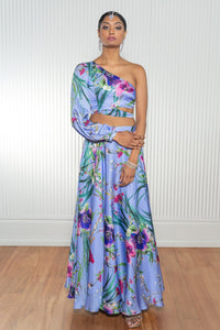 JANISHA Periwinkle Floral Satin Lehenga Skirt (Made-to-Order)