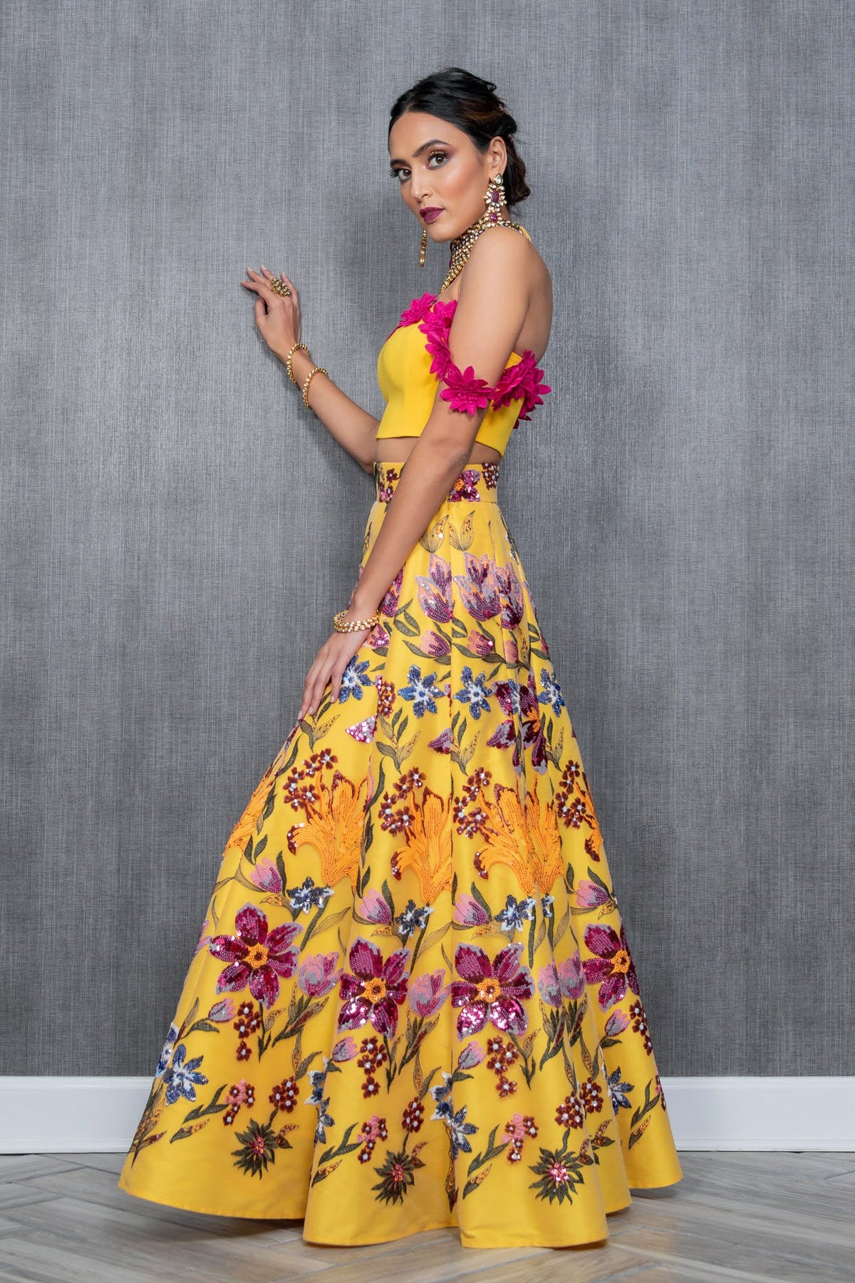 Deepti Sequin Floral Lehenga Skirt - Side View - Harleen Kaur Wedding 2021