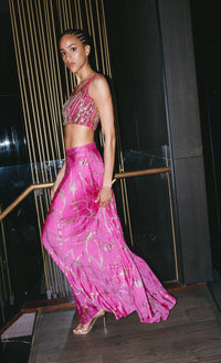 MUKTI Pink and Gold Sequin Lehenga Top